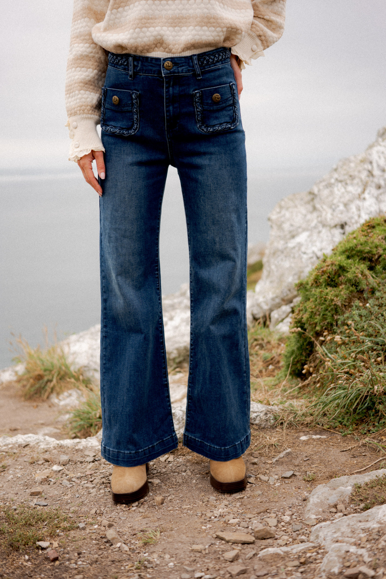 Grossiste ONADO (Maison Onado) - Pantalon Wide Leg avec 2 poches à détails tressés