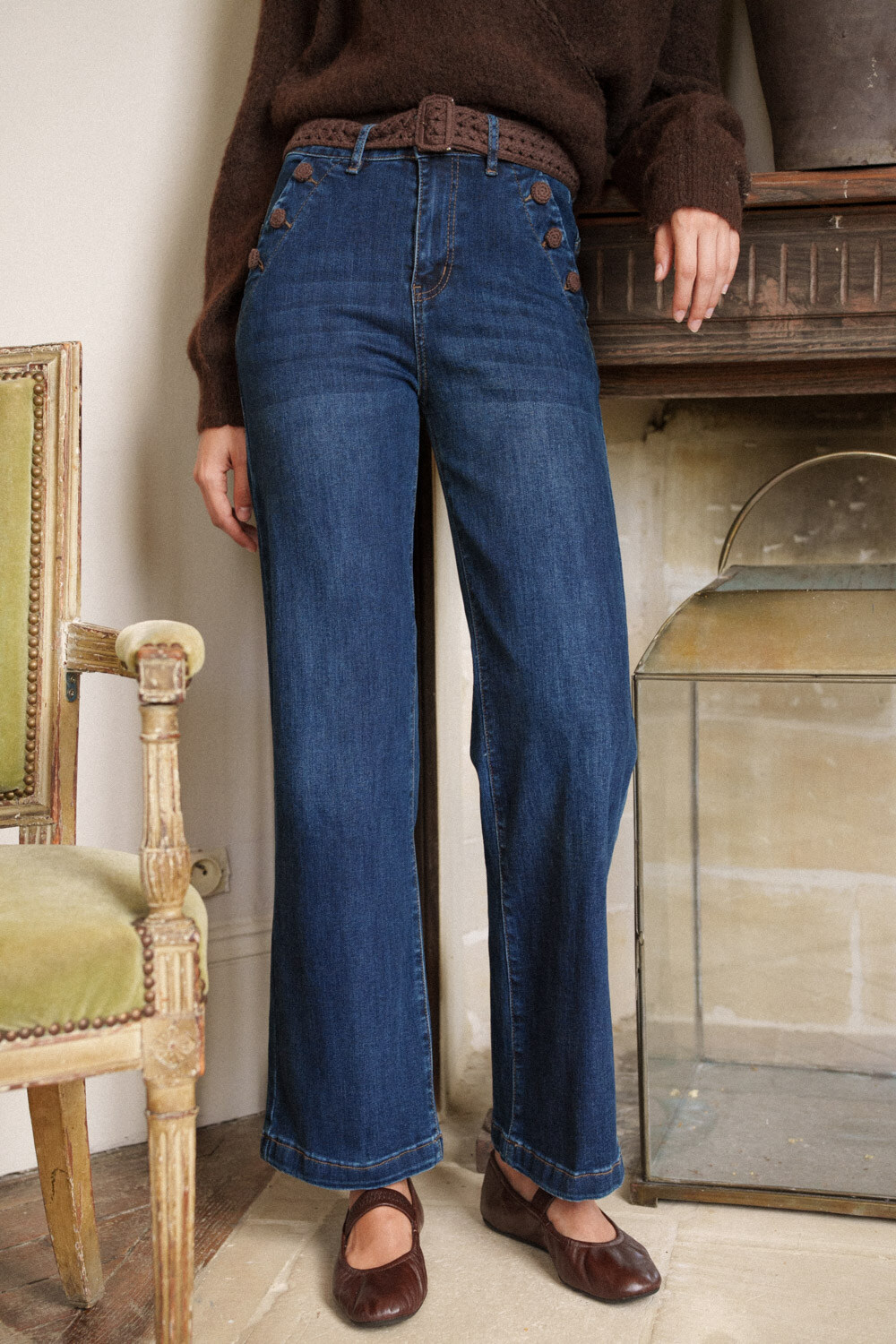 Grossiste ONADO (Maison Onado) - Jean Wide Leg avec ceinture tressée