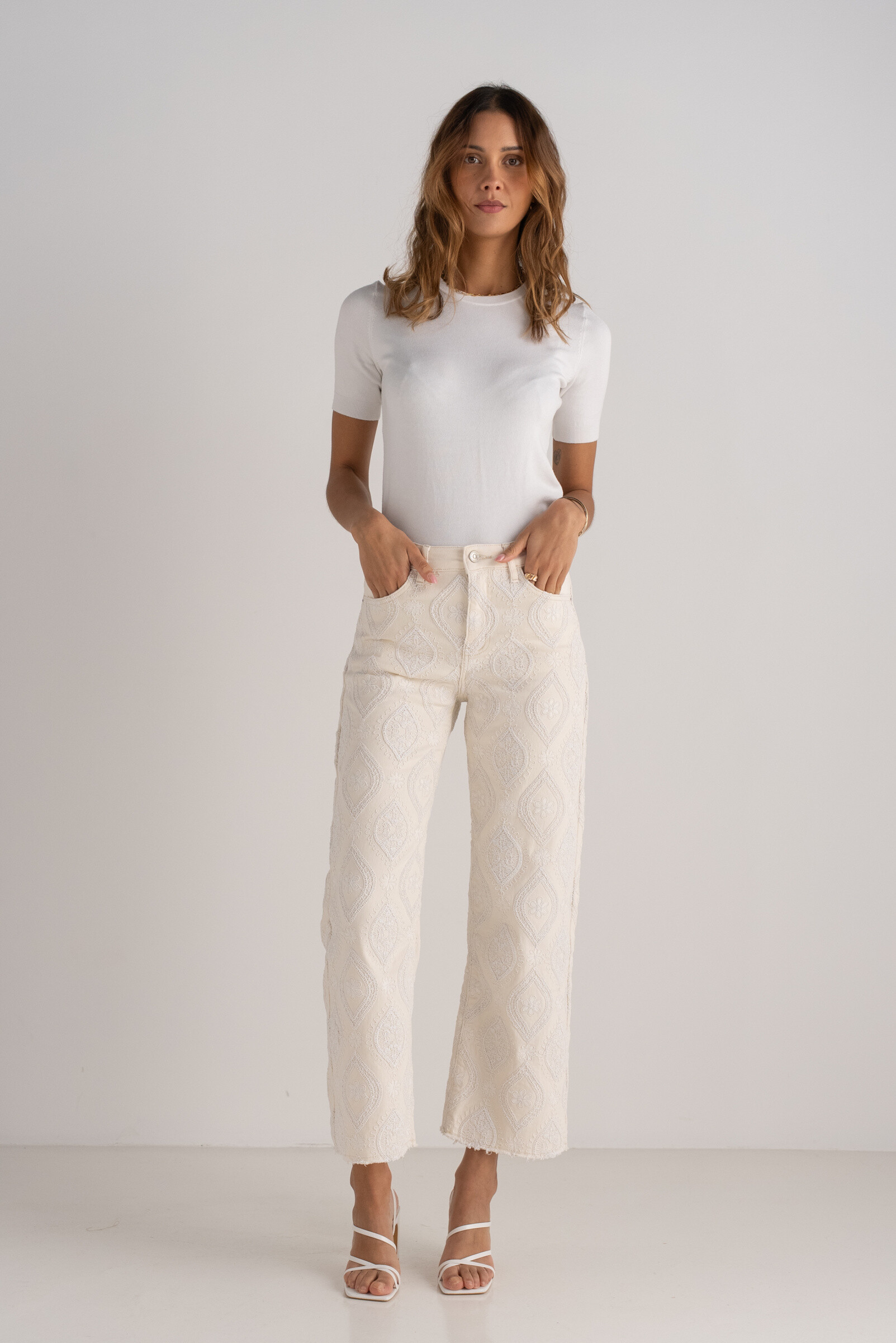 Jean Wide Leg Brodé