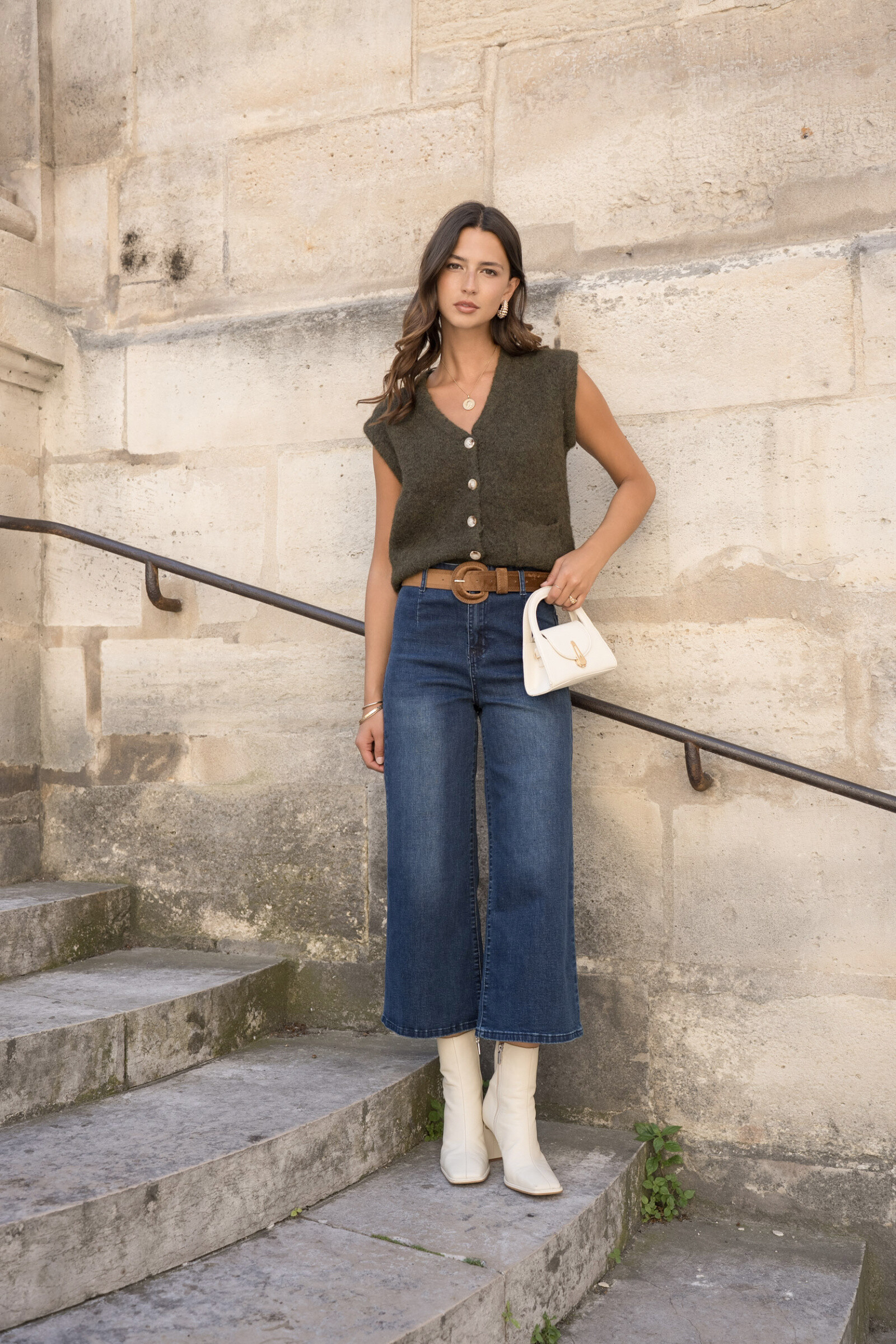 Wholesaler ONADO - Wide cropped flared jeans - belt included