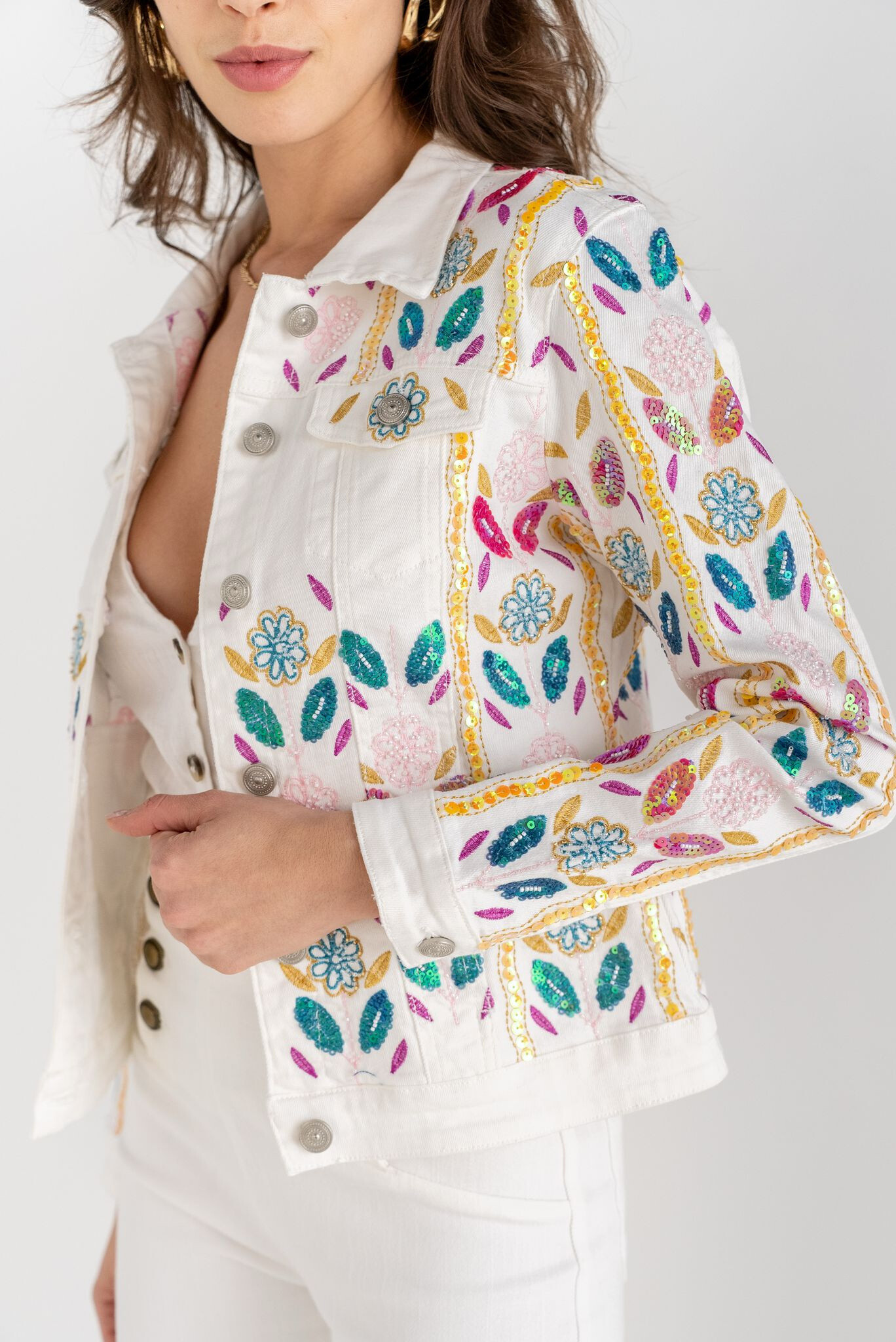 Vestes avec Broderie et Paillettes Cousues