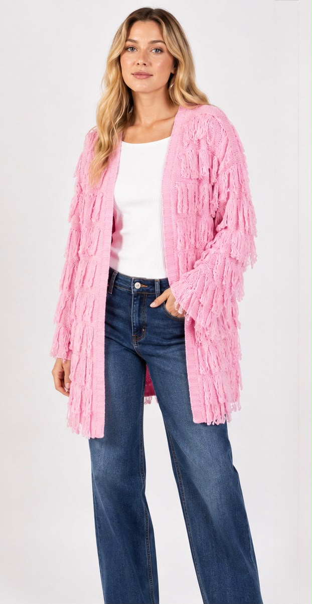Großhändler OOKA - Langer Strickcardigan mit Fransen Großhändler OOKA - Langer Strickcardigan mit Fransen