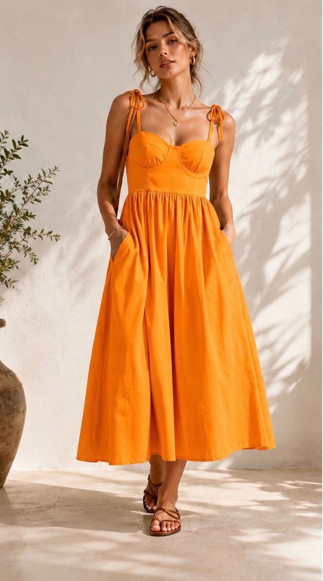Großhändler OOKA - Langes Kleid mit dünnen Trägern – femininer und eleganter Stil
