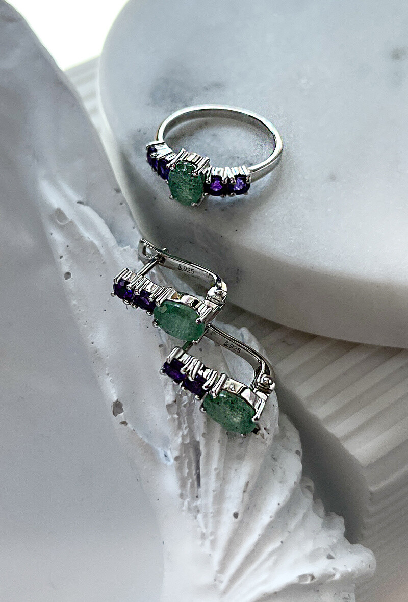 Wholesaler OPALOOK FRANCE - Ring with adventurine and amethyst, in rhodied silver 925 - CVL -BA003