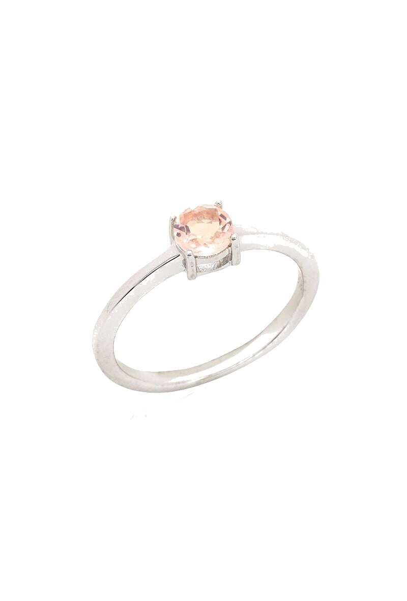 Grossiste OPALOOK FRANCE - Bague ronde avec quartz rose rond, argent rhodié 925 - CVL-BA020-QR