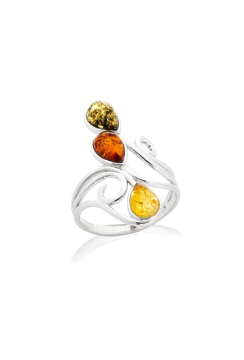 Wholesaler OPALOOK FRANCE - Multipier Ring with Baltic Multicolor Amber Gout - AB -BA027MR