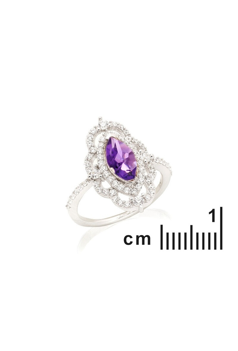 Wholesaler OPALOOK FRANCE - Ring with oval amethyst and zirco oxide, 925 silver-CVL-BA017-AM