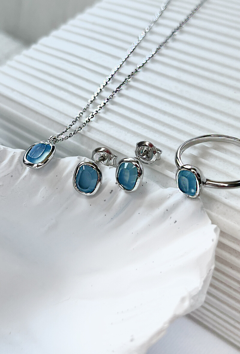 Wholesaler OPALOOK FRANCE - Ring with natural blue calcédonia, rhodié silver 925 - CJF -BA057