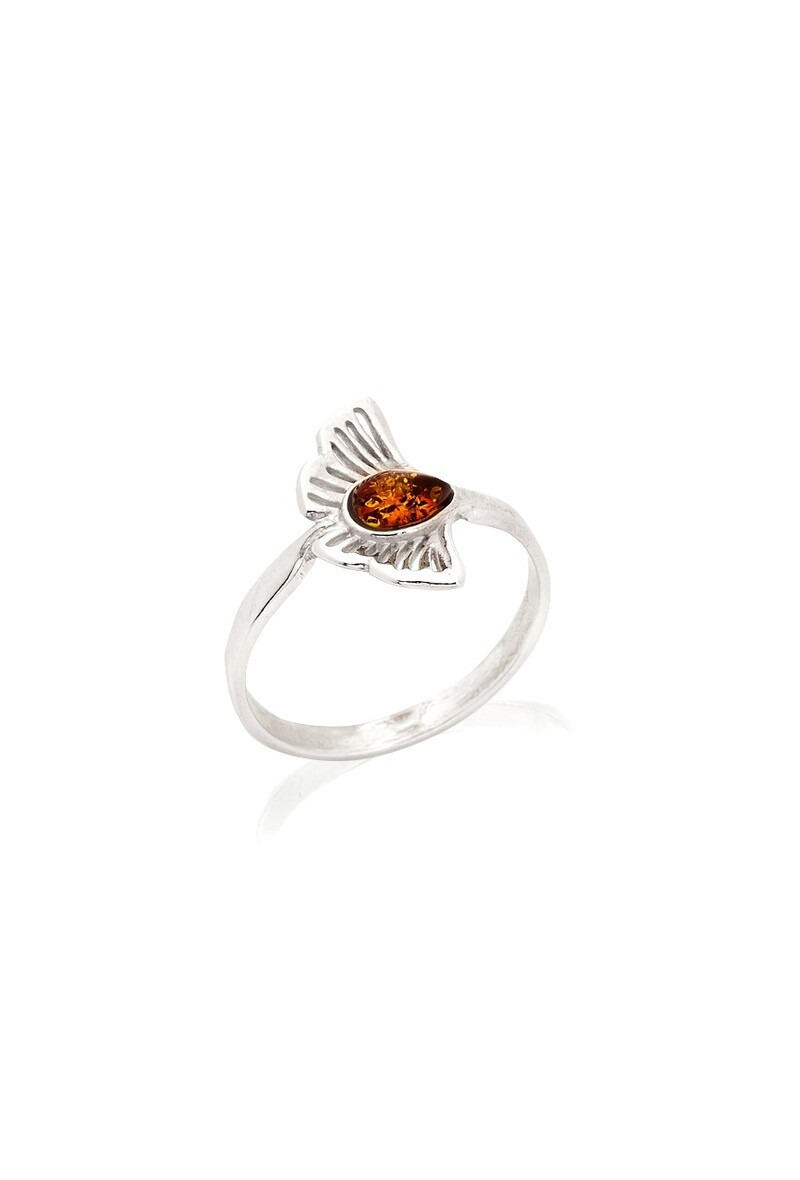 Wholesaler OPALOOK FRANCE - Ginkgo ring with Amber Natural Cognac Greed, Silver 925 - KM301PR