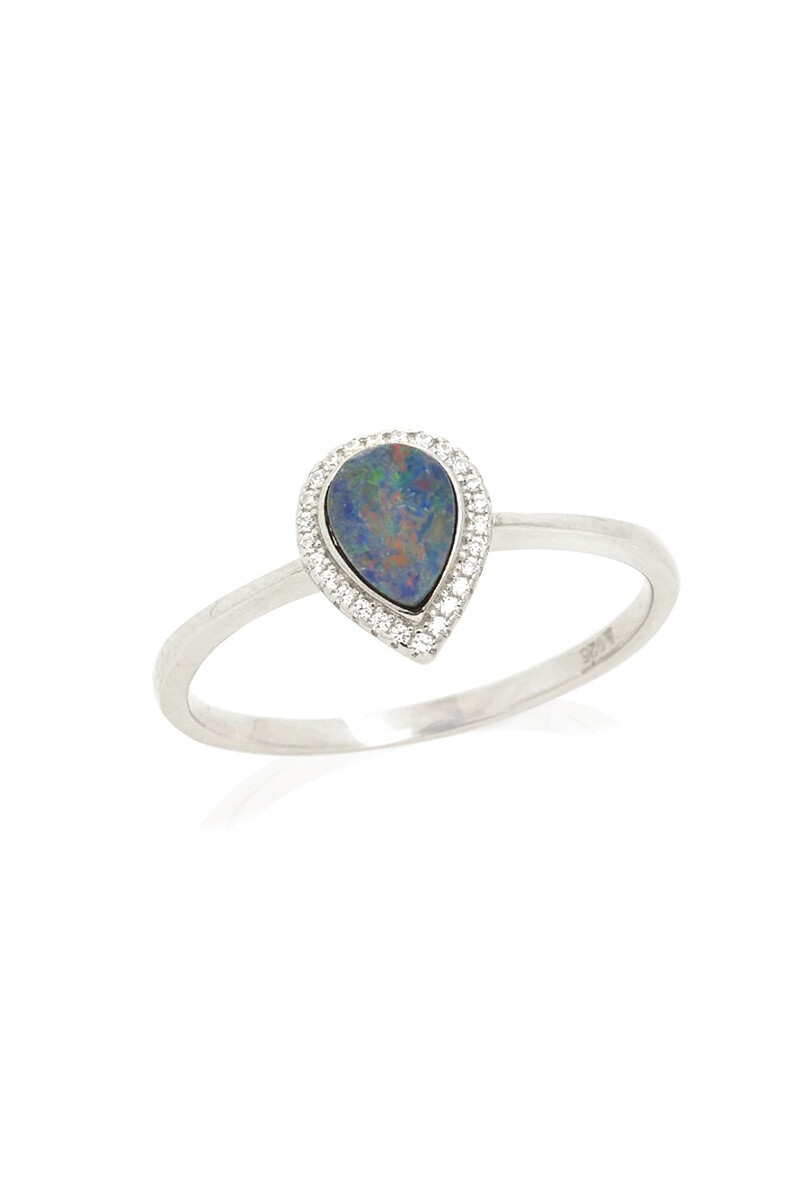 Wholesaler OPALOOK FRANCE - Ring with Goutte Blue Opal, Silver - PE103R