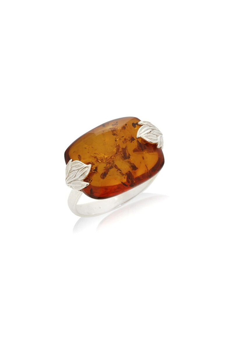 Wholesaler OPALOOK FRANCE - Large stone ring with amber cognac, in silver - gi -ba048r