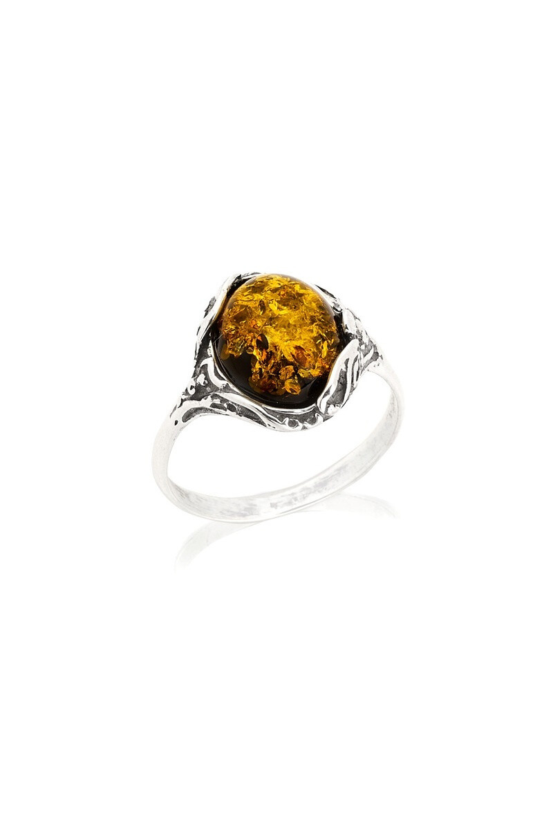Wholesaler OPALOOK FRANCE - Ring with Oval Baltic Green Amber, Aged silver 925 - GD -BA091V