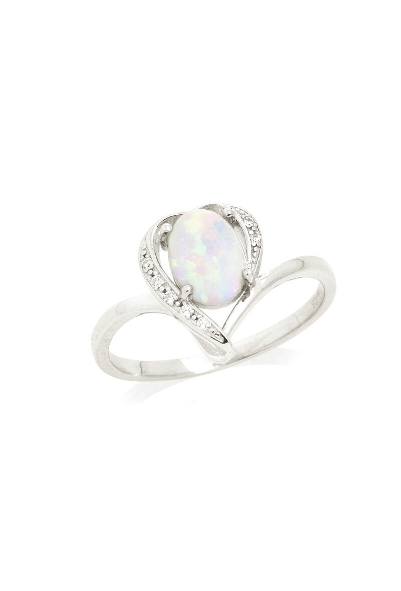 Wholesaler OPALOOK FRANCE - Ring with oval opal and zirconium, in silver - PE090R