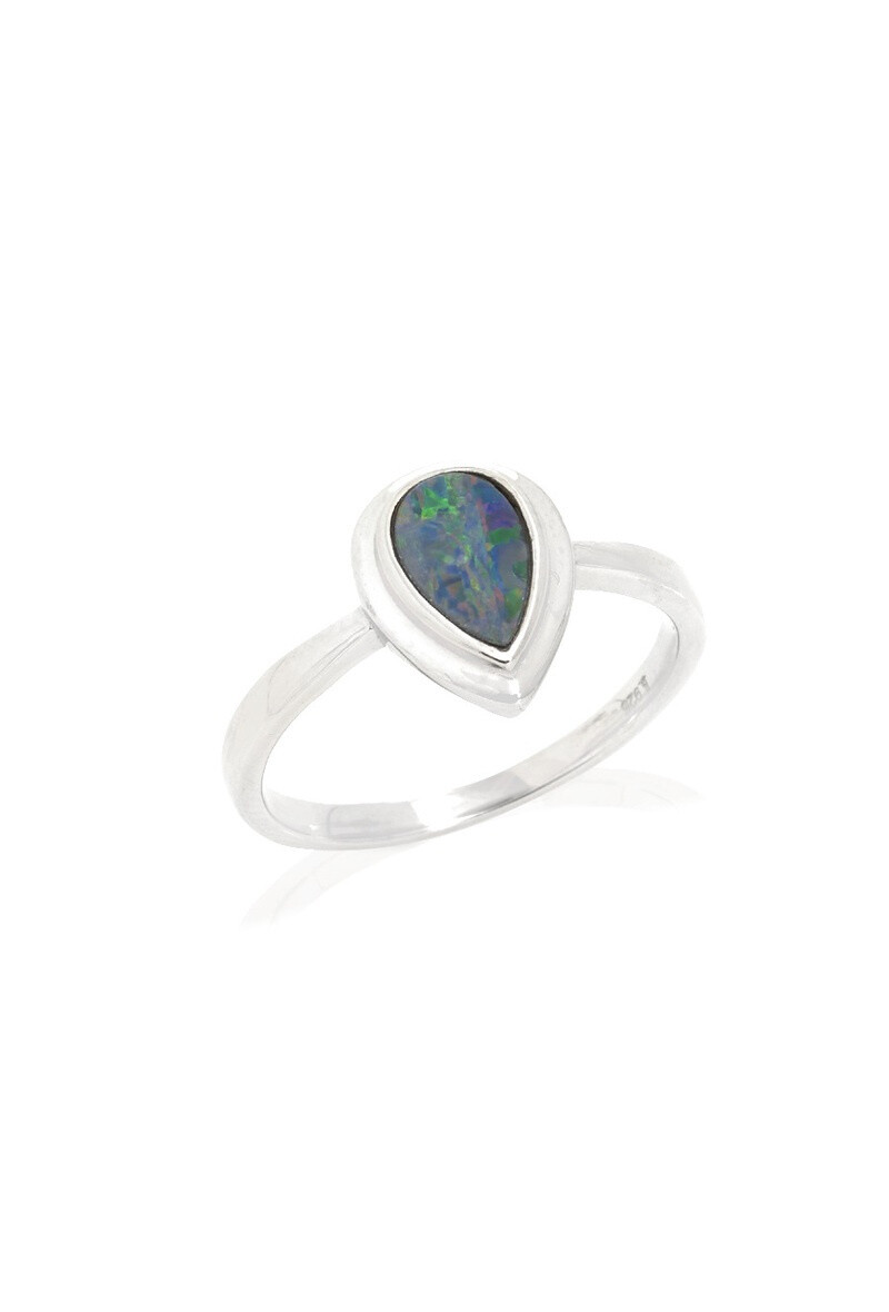 Wholesaler OPALOOK FRANCE - Ring with Goutte Blue Opal, Silver - PE085R
