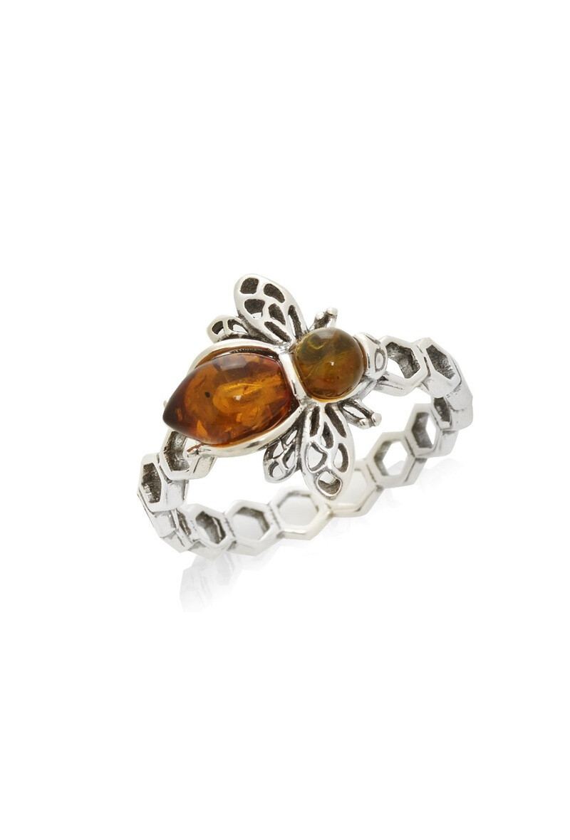 Wholesaler OPALOOK FRANCE - Bee ring with cognac amber, silver - gi -ba049