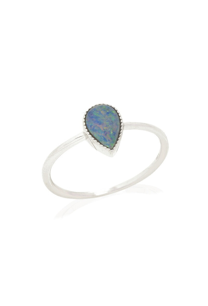 Wholesaler OPALOOK FRANCE - Ring with Goutte Blue Opal, Silver - PE100R