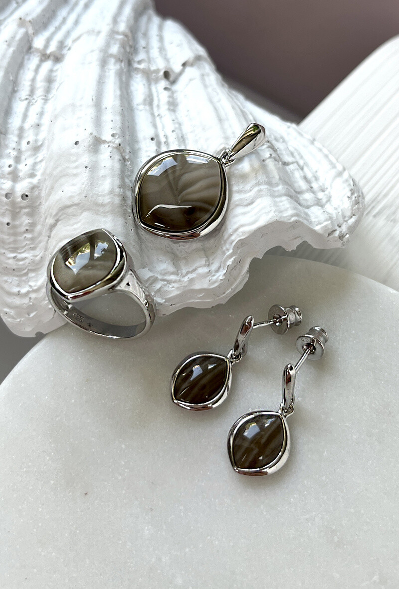 Wholesaler OPALOOK FRANCE - Ring with multicolored striped flint, in silver - CSA -BA050