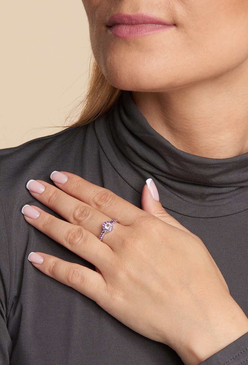 Wholesaler OPALOOK FRANCE - Ring with rock crystal and Amethyst, in silver - CJF -BA049