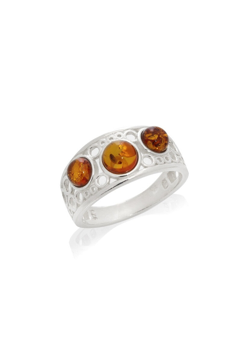 Wholesaler OPALOOK FRANCE - Ring with round cognac amber, silver - AB -BA014R