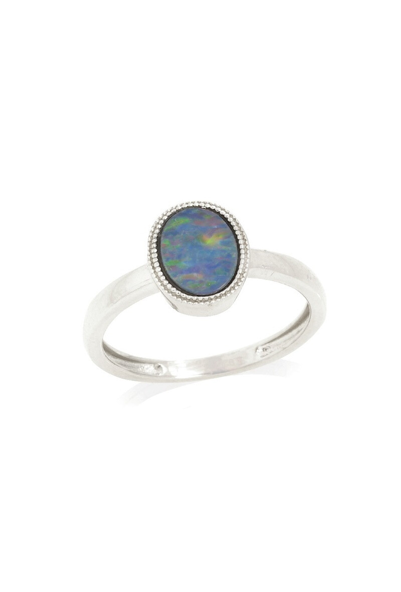 Wholesaler OPALOOK FRANCE - Ring with oval blue opal, silver - PE101R
