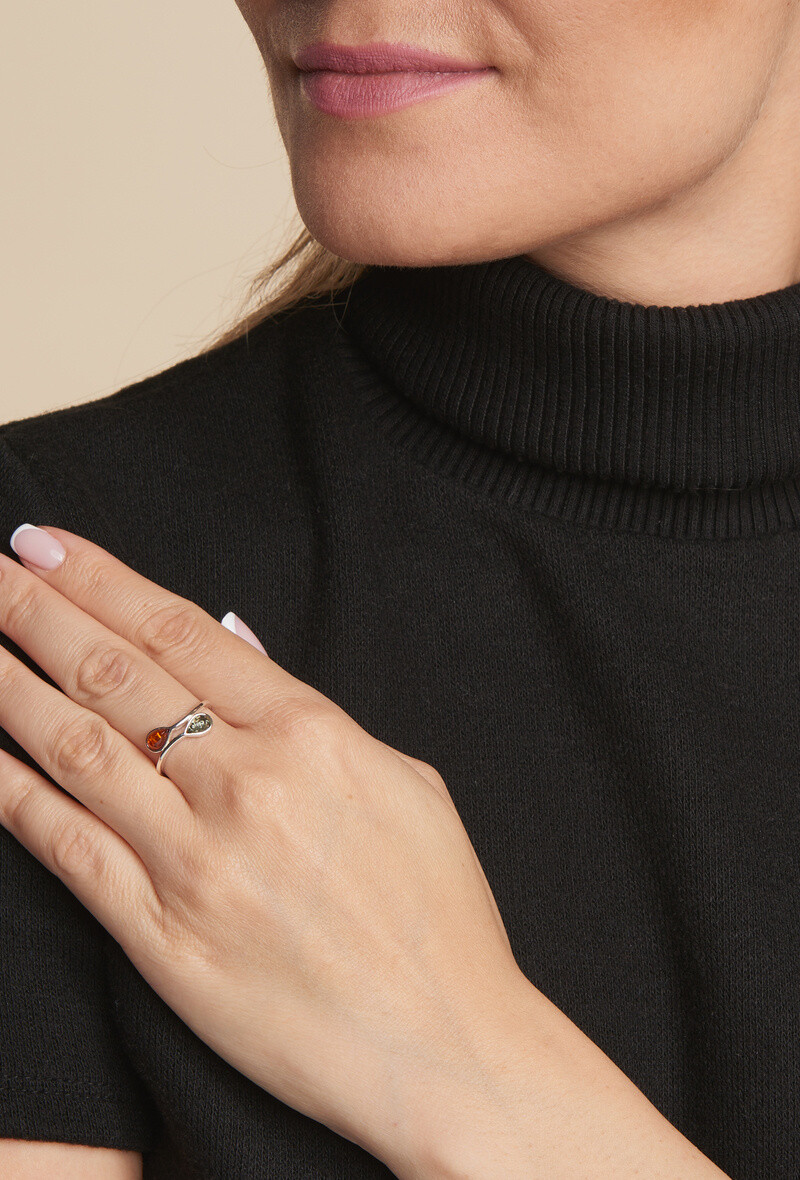 Wholesaler OPALOOK FRANCE - Ring with multicolored amber drop, in silver - AJP7-300MR