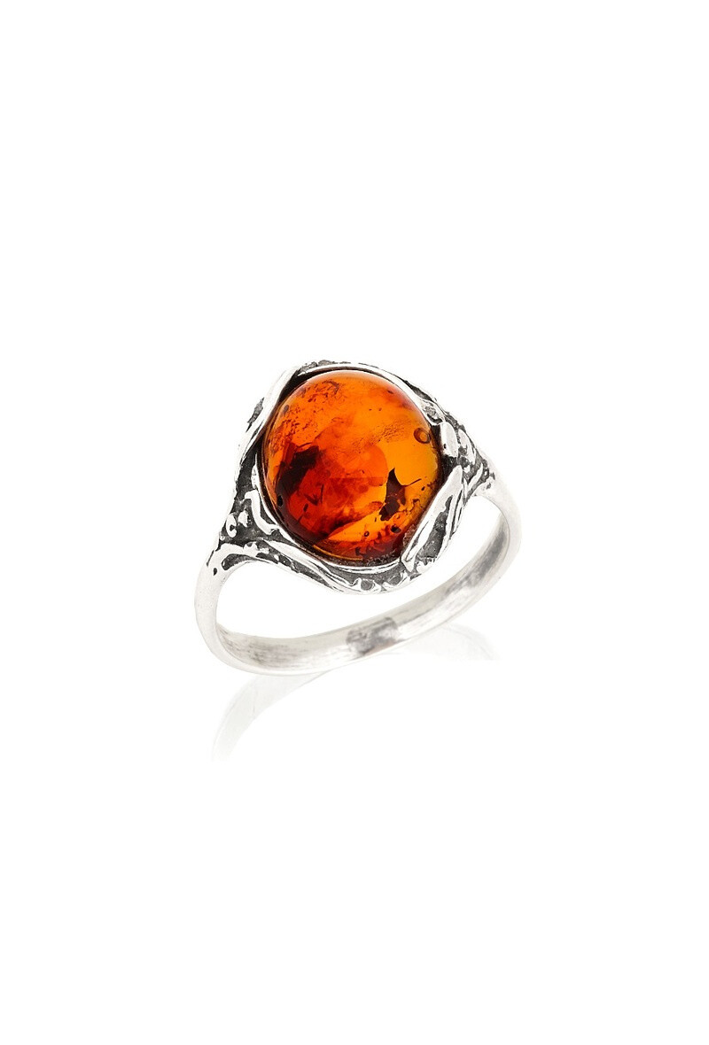 Wholesaler OPALOOK FRANCE - Ring with oval Baltic cognac amber, aged silver 925 - GD -BA091