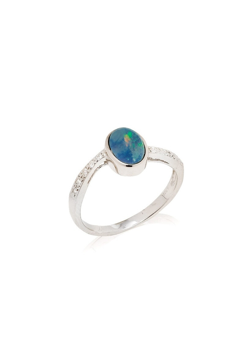 Wholesaler OPALOOK FRANCE - Ring with oval blue opal, silver - PE087R