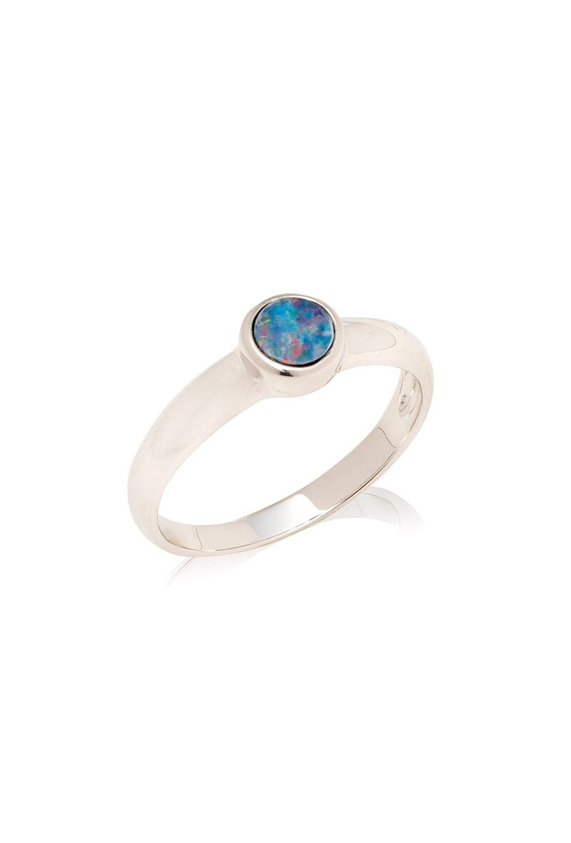 Wholesaler OPALOOK FRANCE - Ring with round blue opal, in silver - PE088R