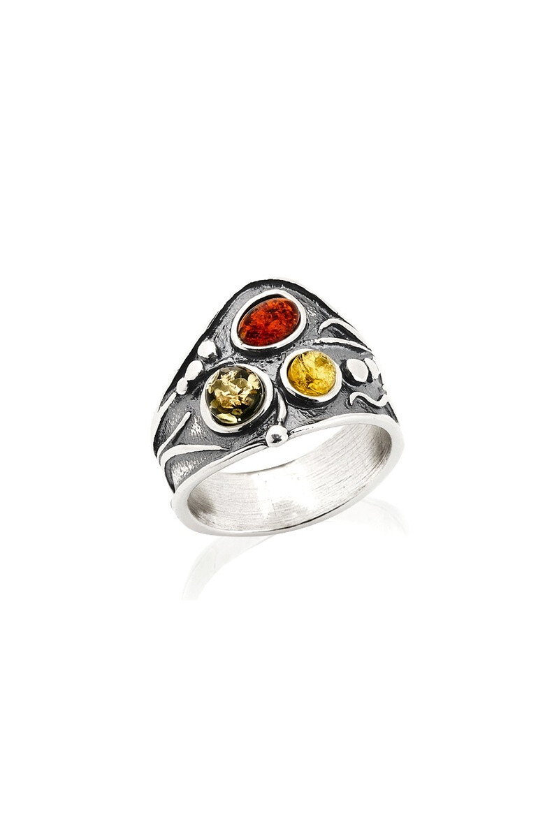 Wholesaler OPALOOK FRANCE - Multipier Ring with Oval Baltic Multicolor Amber - AJP7-191M