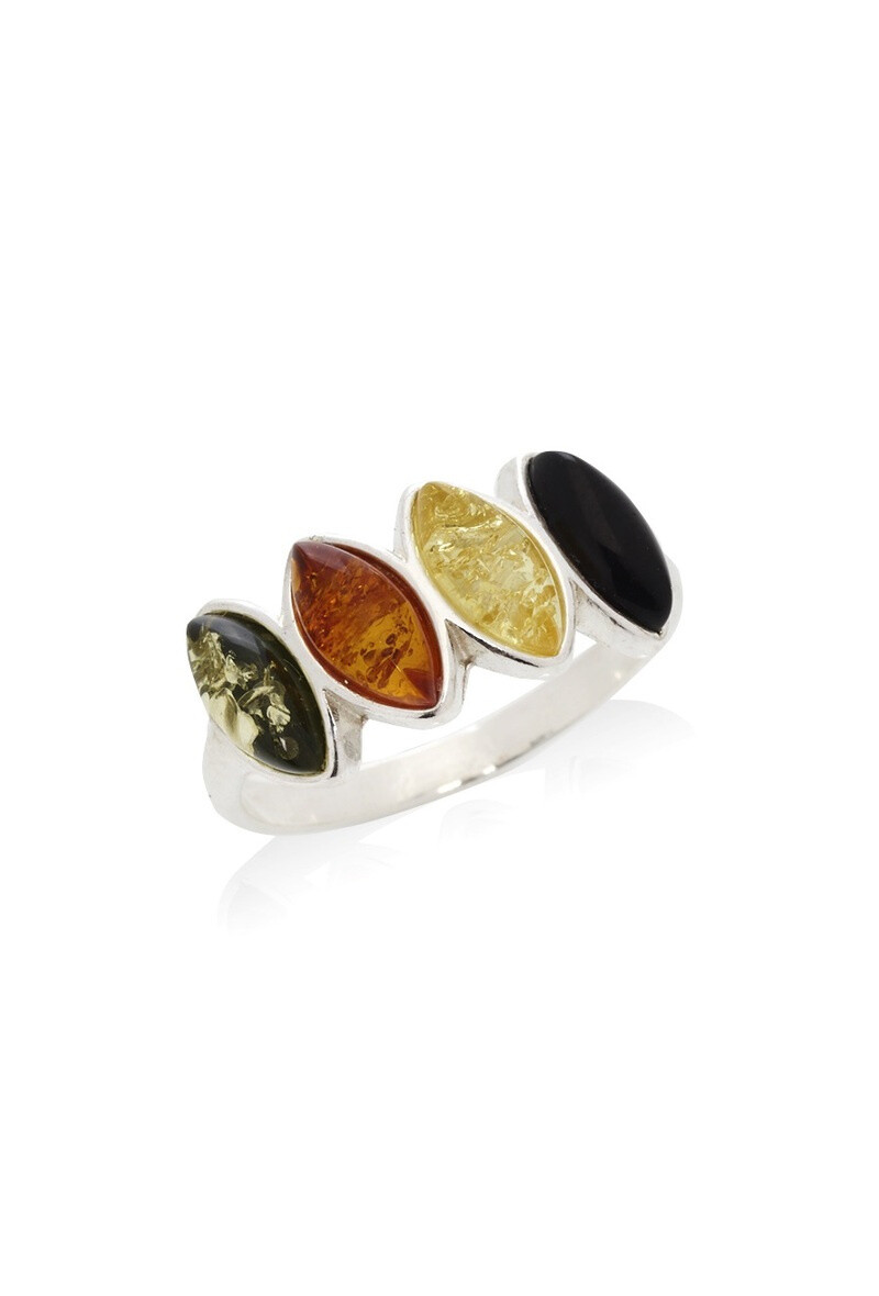 Wholesaler OPALOOK FRANCE - Ring with multicolored amber, in silver - AJP7-337MR