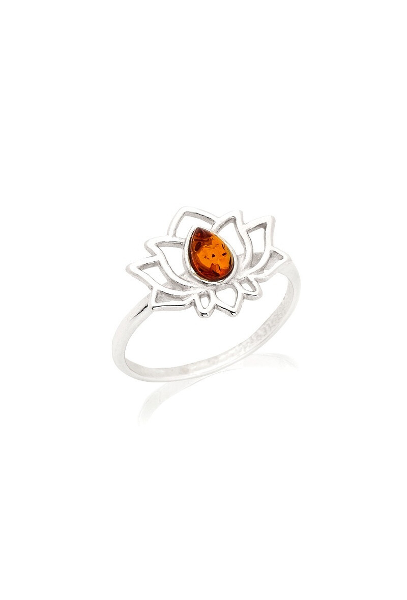 Wholesaler OPALOOK FRANCE - Lotus ring with Amber Cognac Natural Goutte, Silver 925 - KM815PR