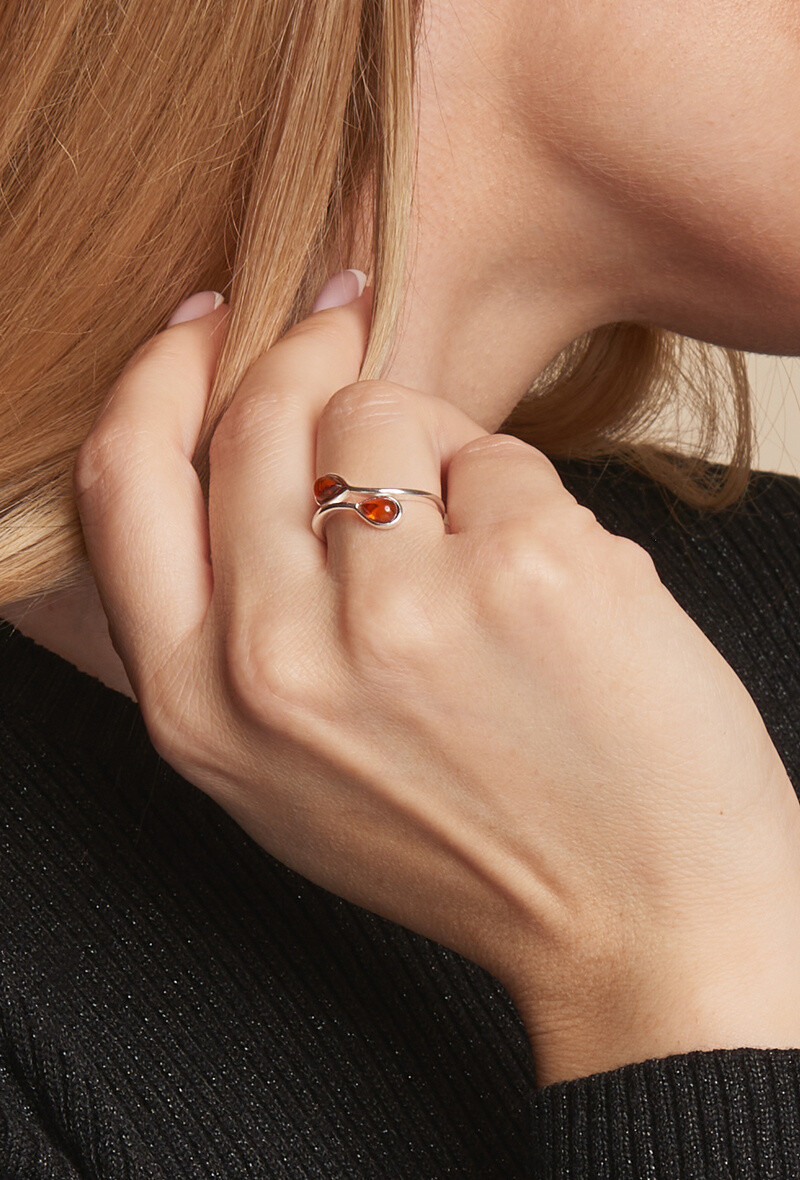 Wholesaler OPALOOK FRANCE - Ring with amber cognac drop, in silver - AJP7-300R