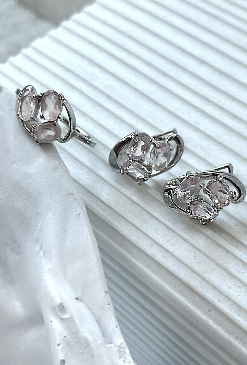 Wholesaler OPALOOK FRANCE - Ring with natural pink quartz, in rhodied silver 925-CVL-BA008-QR