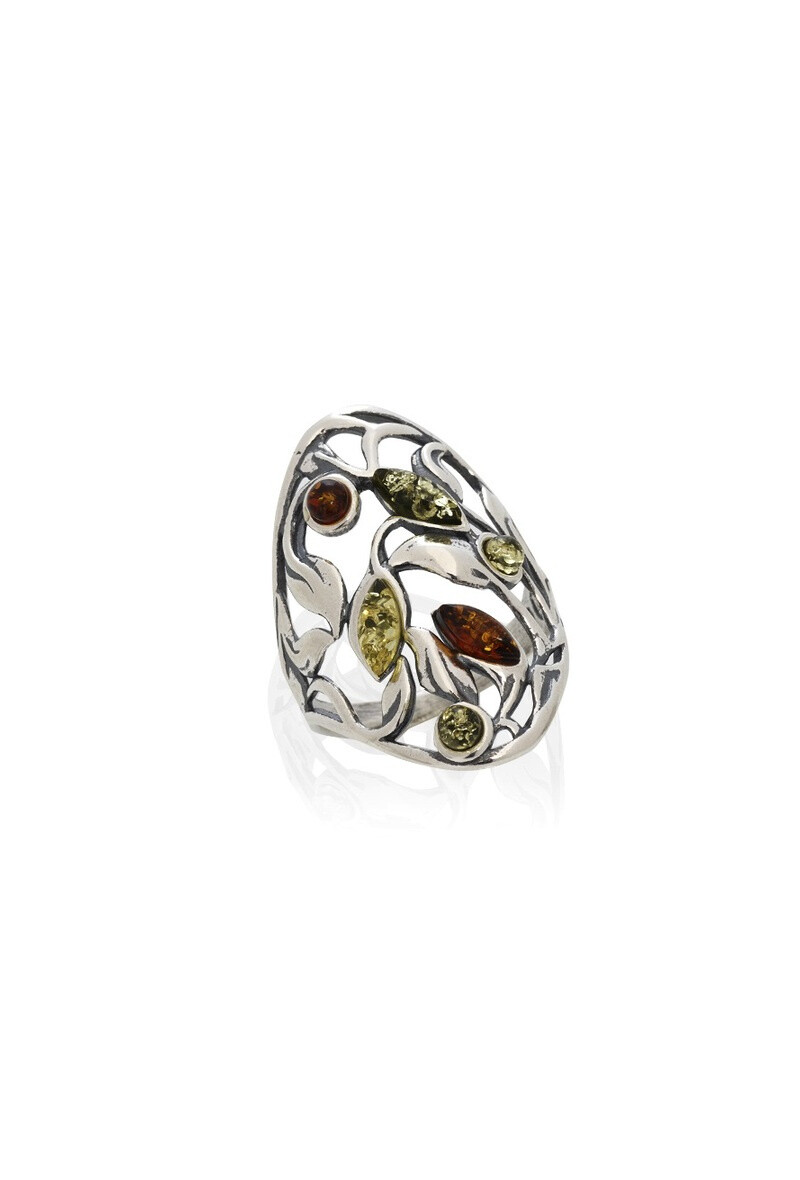 Wholesaler OPALOOK FRANCE - Ring with multicolored amber, in silver - AJP7-569M