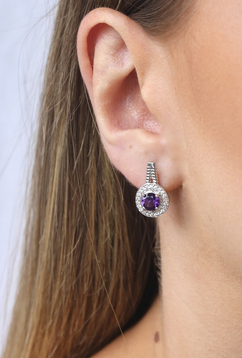Wholesaler OPALOOK FRANCE - Earrings with amethyst and zirconium, silver-CVL-BO004-AM
