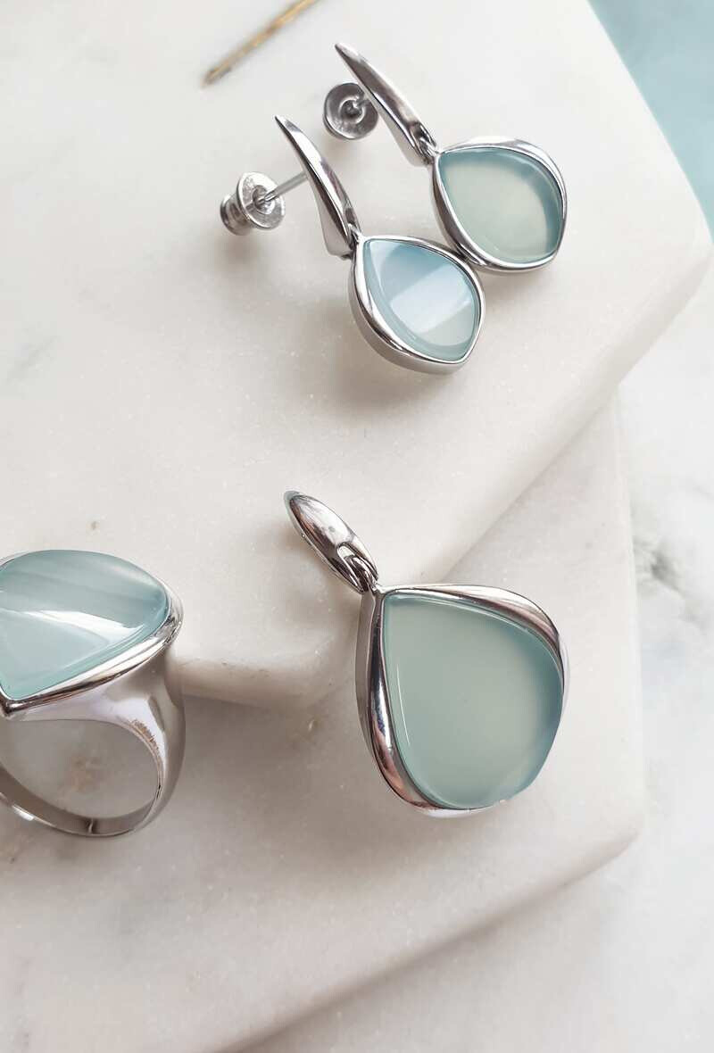 Wholesaler OPALOOK FRANCE - Agate Aqua pending earrings, 925 silver - CSA -BO002