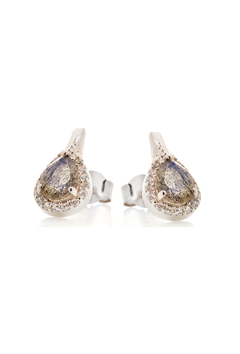 Wholesaler OPALOOK FRANCE - Earrings with labradorite and zircon, silver - CVL-BO014-LB