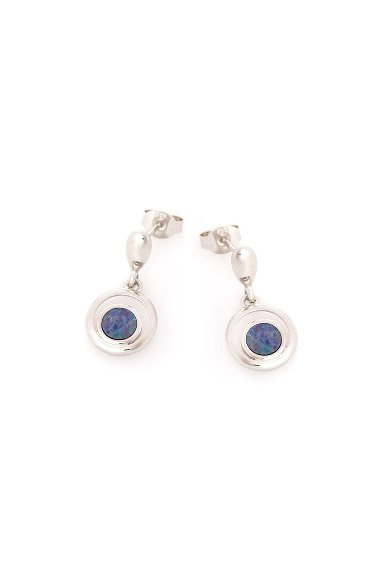 Wholesaler OPALOOK FRANCE - Earrings with round blue doublet opal, 925 silver - HF001E