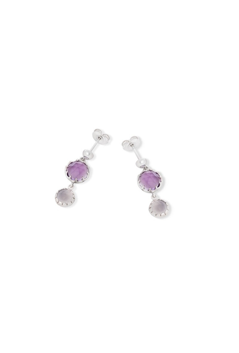 Wholesaler OPALOOK FRANCE - Round amethyst and Calcédoine earrings, Silver - CJF -BO016