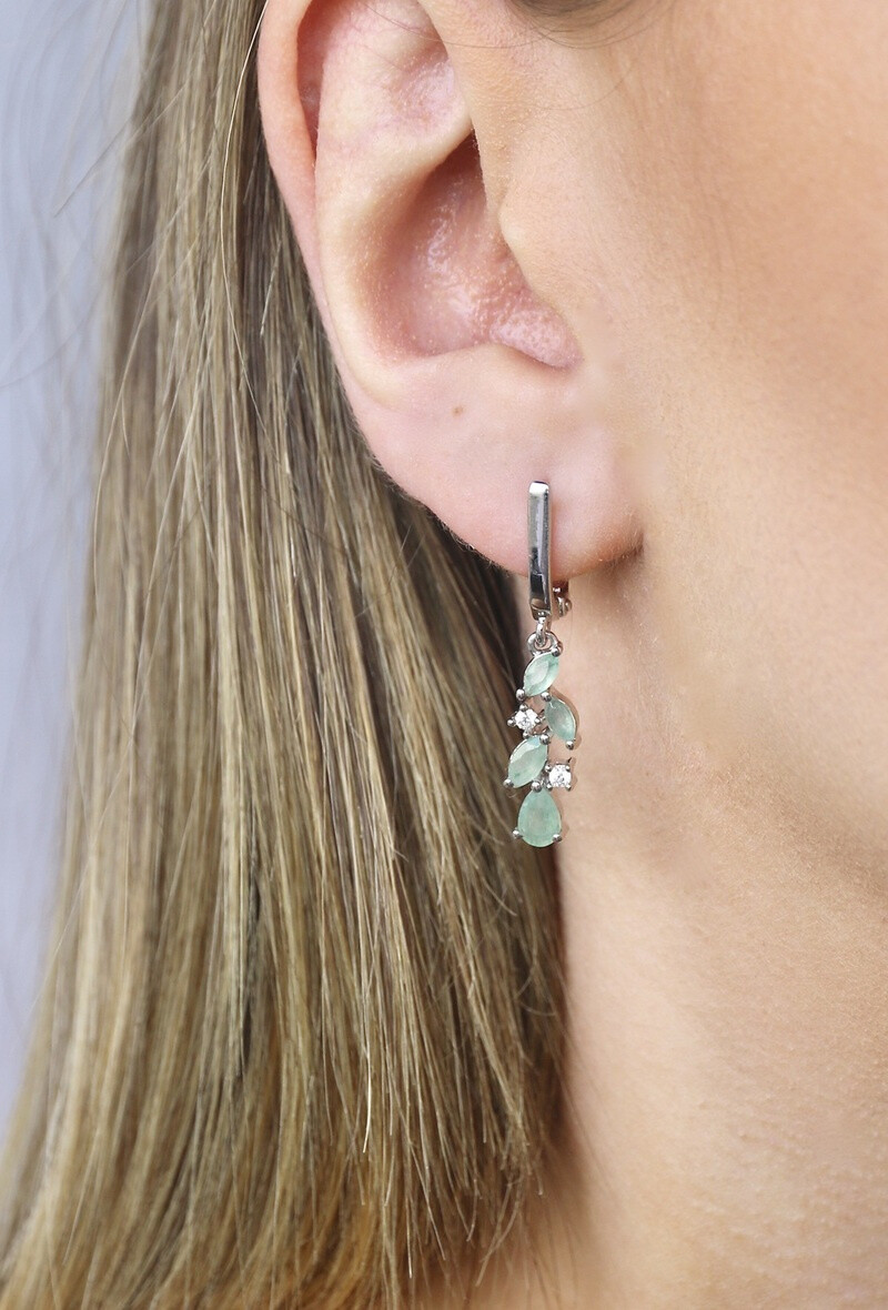 Wholesaler OPALOOK FRANCE - Earrings with green adventurine, in silver-CVL-BO012-AV
