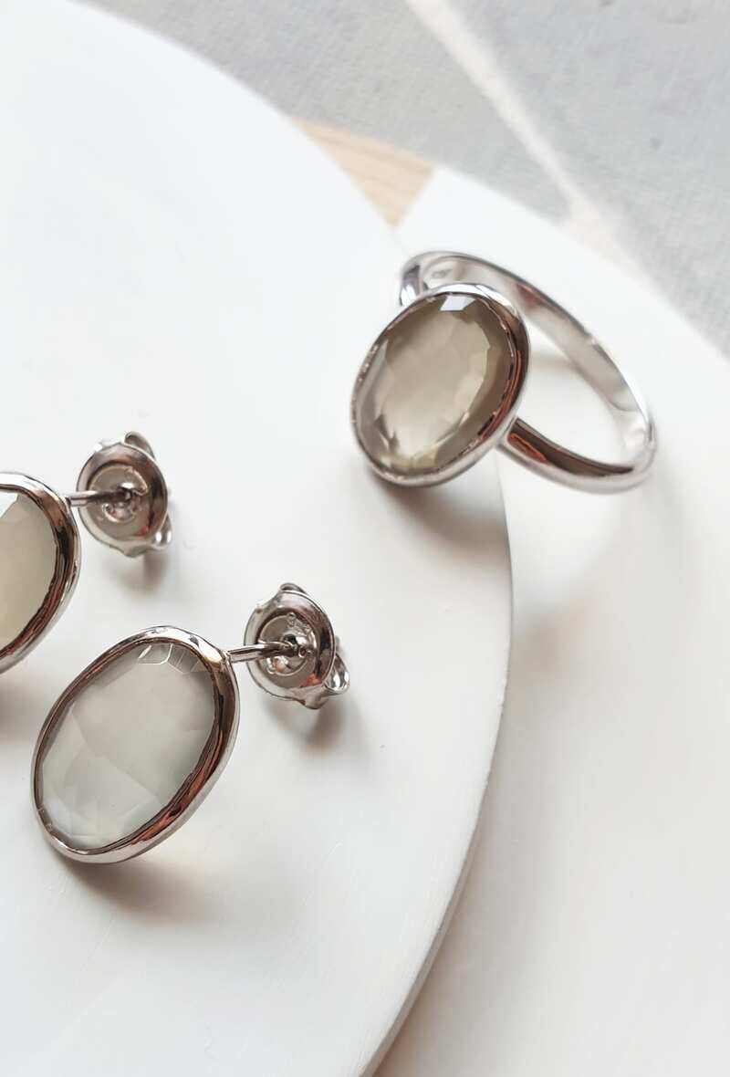 Wholesaler OPALOOK FRANCE - White moonstone ear nails, silver gold 925 - CJF -BO001D