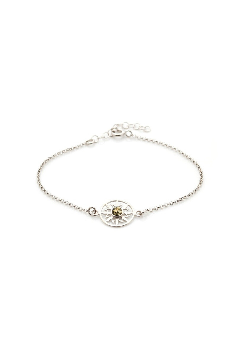 Wholesaler OPALOOK FRANCE - Sun bracelet with round green amber, 925 silver, 17+3 cm - KM950AVR