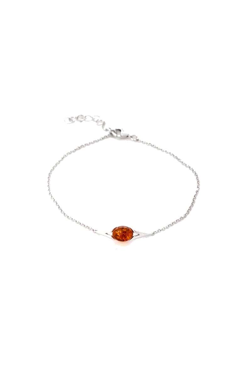 Großhändler OPALOOK FRANCE - Armband mit Cognac Bernstein, rhodiniertem 925er Silber, 17+3 cm - KL1048-460BR