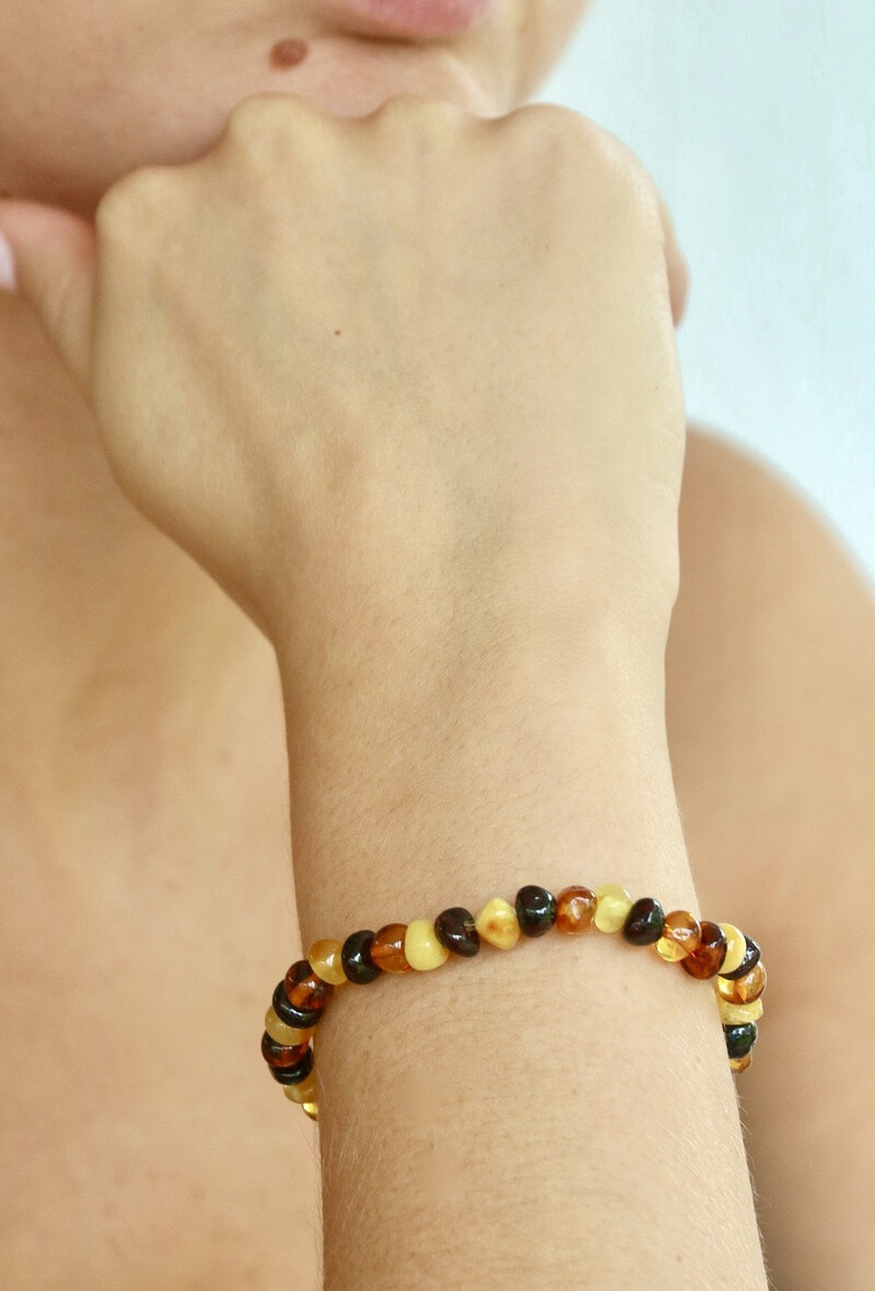 Wholesaler OPALOOK FRANCE - Baltic multicolored amber bracelet, 17-18 cm - AKB2M
