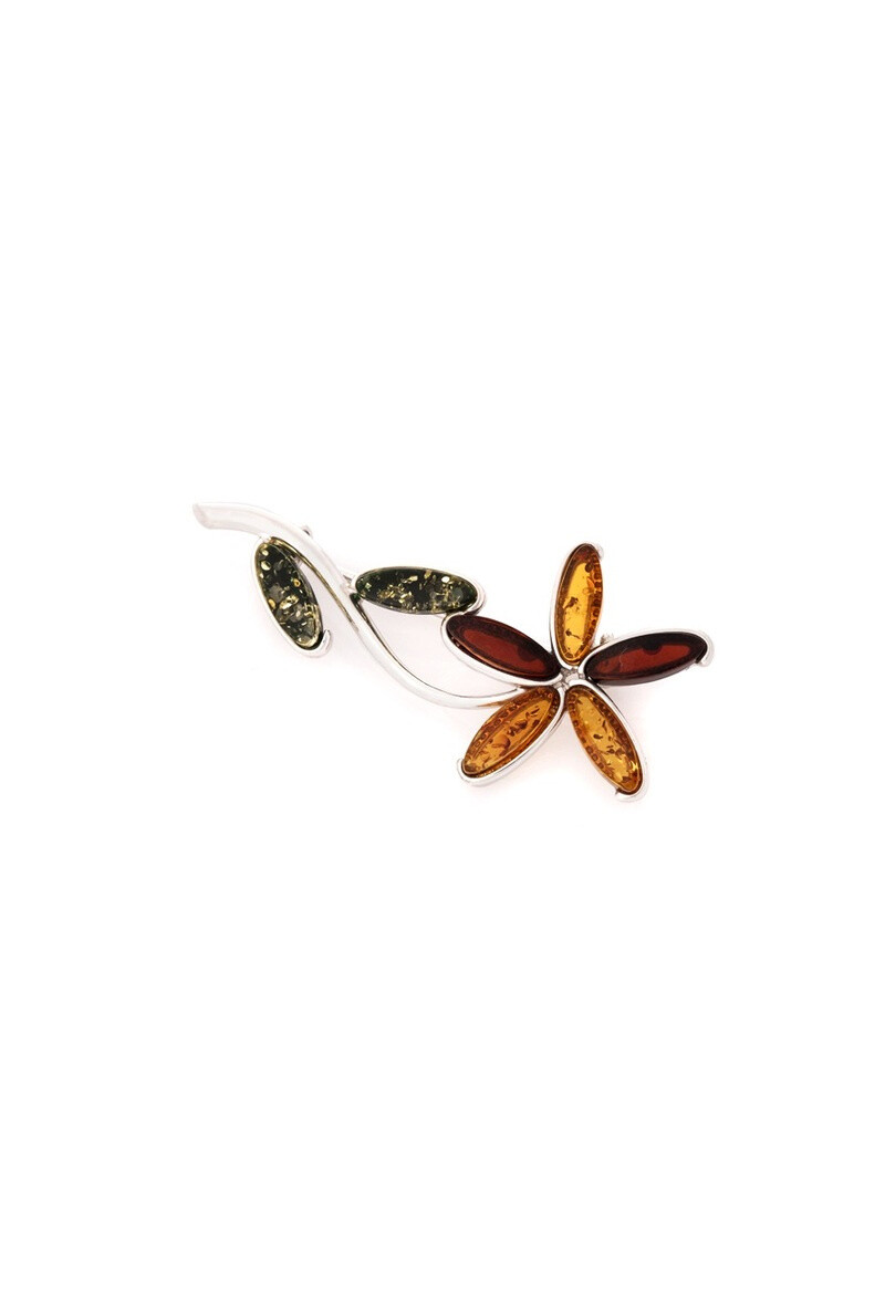 Wholesaler OPALOOK FRANCE - Oval Natural Multicolor Flower Pin, Silver 925 - KL690-391BH
