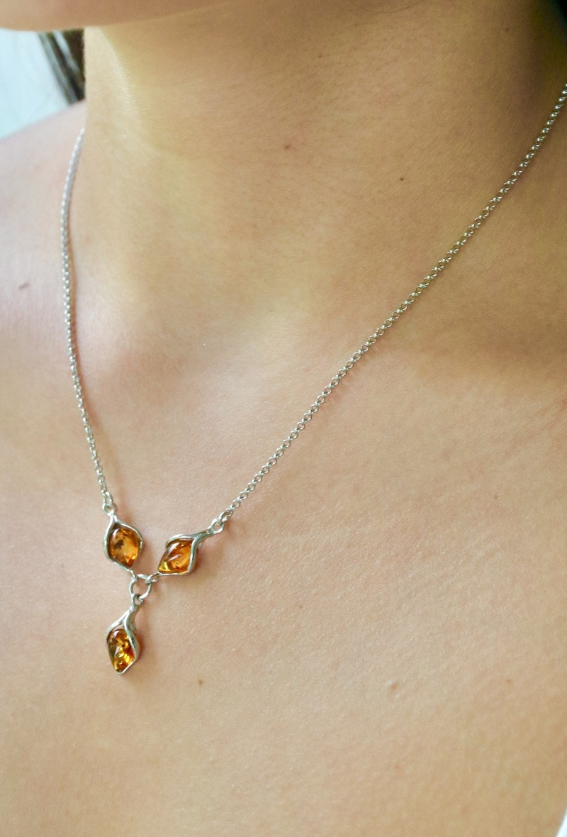 Grossiste OPALOOK FRANCE - Collier ambre cognac, argent 925, 42+3 cm - KM202NR