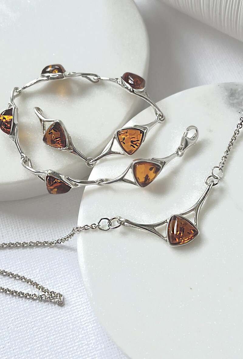Wholesaler OPALOOK FRANCE - Necklace with Amber Cognac, in 925 silver - AJWK1-214