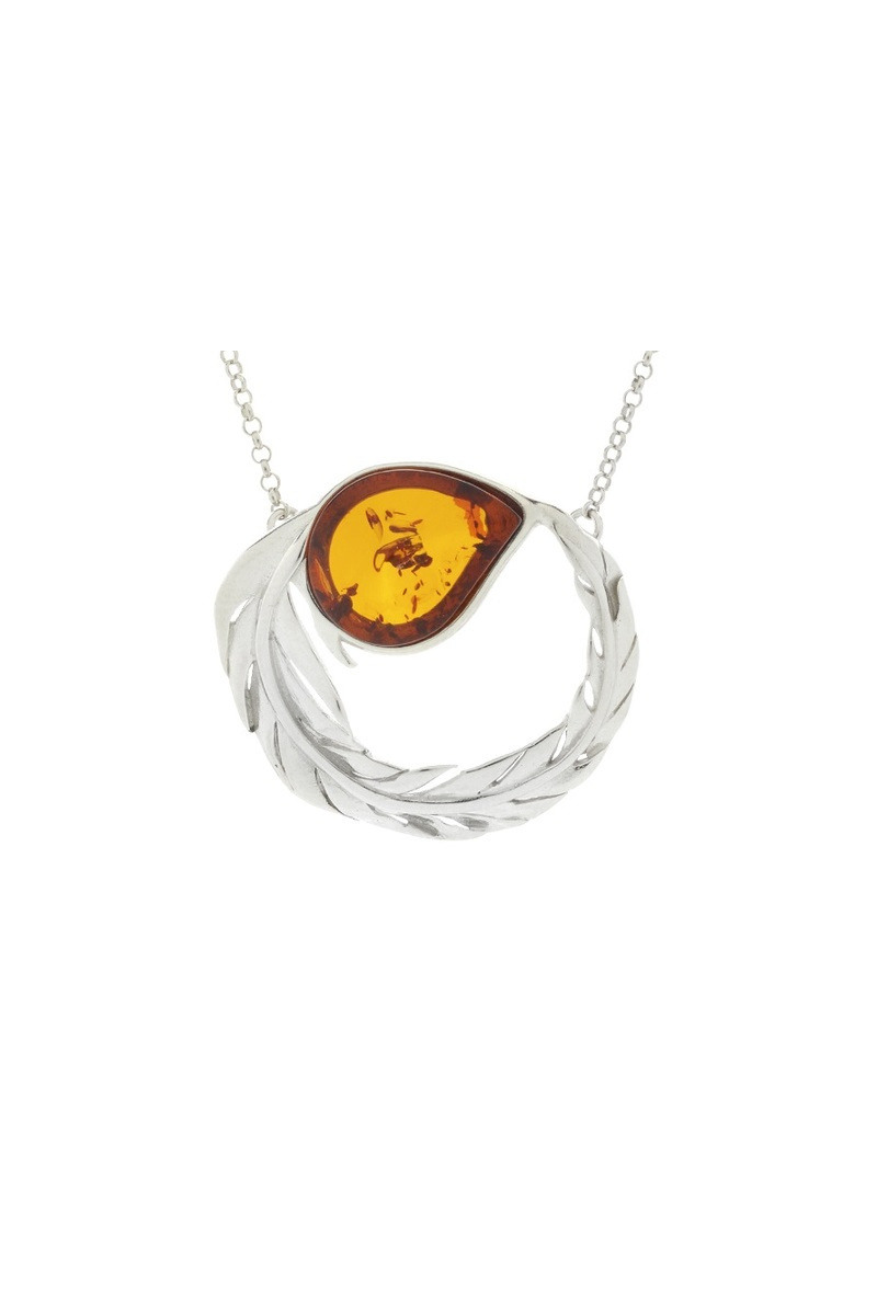 Grossiste OPALOOK FRANCE - Collier avec ambre cognac, argent 925, longueur 46 + 5 cm - SA3751NOR