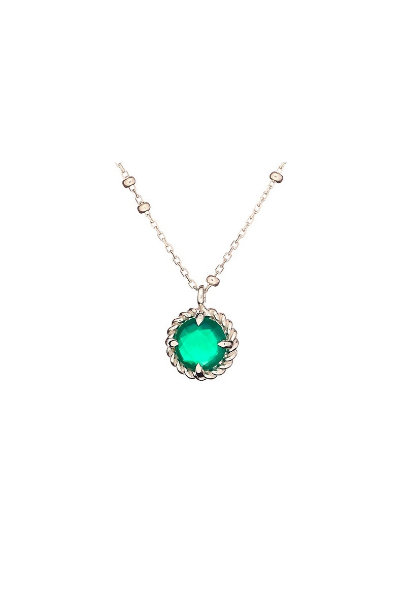 Grossiste OPALOOK FRANCE - Collier cercle avec onyx vert rond, argent 925 - CJF-CL090-ONV-R