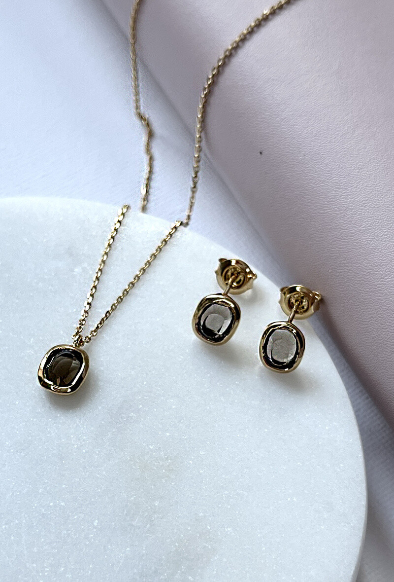 Wholesaler OPALOOK FRANCE - Smoked quartz necklace, gilded silver, 42+3cm - CJF -CL058D